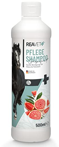 ReaVET Pferdeshampoo mit Grapefruit 500ml, Shampoo für Pferde pflegt Fell, Schweif & Mähne, Pferd Shampoo für alle Felltypen - Intensive Reinigung + Pflege