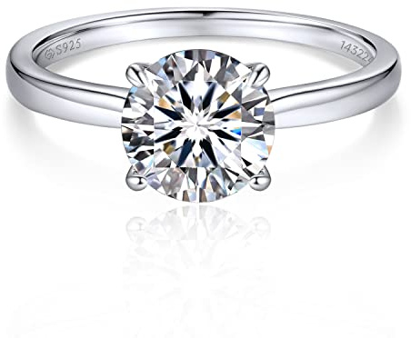 MomentWish Verlobungsring Damen 1-2 Karat Moissainte Ring Frauen Silber 925 | Moissaint Solitär Verlobungsringe Damen Weißgold Beschichtet Weihnachten Valentinstag Jahrestag Geschenk für Frau Freundin