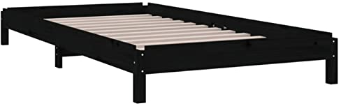 Susany Stapelbett Stapelliege Bettrahmen Bettgestell Massivholzbett Schlafzimmerbett Holzbett Futonbett Gästebett Rahmenbettgestell Holzbettrahmen 75 x 190 cm (B x L),Massives Kiefernholz,Schwarz