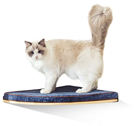 LIORCE Eck-Katzenbett zur Wandmontage, Katzenregal mit bequemem Kissen, minimalistisches Katzenmöbel für Indoor-Katzen, Kletterstange für die Wand, cremefarben