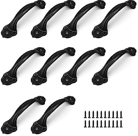 TIANLIN 10 Stück Möbelgriffe Schwarz, 124 mm Lochabstand Schrankgriffe, Schwarze Griffe Küche aus Edelstahl, Blütenblattförmige Türgriffe für Schubladen, Schränke, Möbel