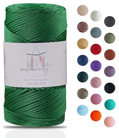 Makromecity Makramee Garn 2mm x 115m Premium Polyester Macrame Cord Polypropylene Yarn für Handwerk Wohndekorationen Platzteller Umhängetasche Handtasche Runner Schnullerkette 20 Farbe