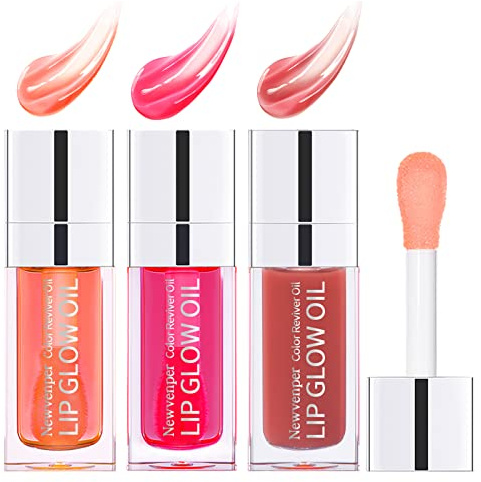 3PCS Hydrating Lip Glow Oil Long Lasting Plumping Lip Gloss Transparent Toot Lip Balm Moisturizing Lip Oil Repairing Lip Lines and Prevents Dry Cracked for Lip Care and Dry Lips 1#+2#+3#