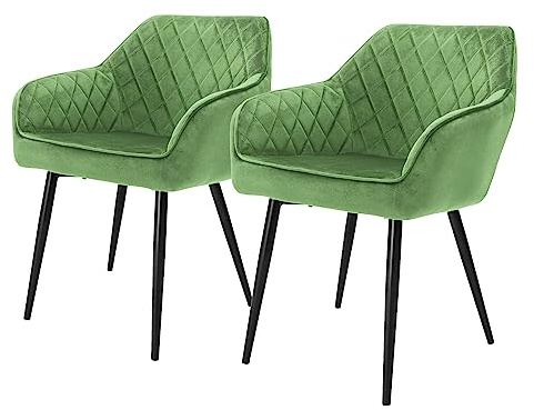 ML-Design Esszimmerstühle 2er Set mit Samtbezug, Salbei, Küchenstuhl mit Armlehne und Rückenlehne, Polsterstuhl mit Stahlgestell, Ergonomischer Stuhl für Esstisch, Esszimmerstuhl, Wohnzimmerstuhl