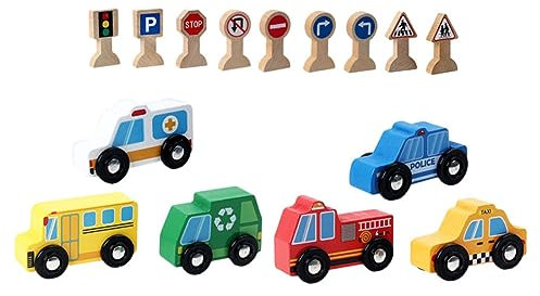 Abaodam Modelli Di Segnali Stradali Per Ragazzo Ragazza Ragazza in Legno Kit Di Gioco Di Auto Giocattolo Segni Di Traffico Educativi Per Ragazzo Accessori Di Scena Per Strada