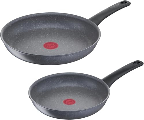 Tefal G15090 Healthy Chef 2-teiliges Pfannen-Set | 24 + 28 cm | Mineralia+ Antihaftversiegelung | Thermo-Signal Temperaturindikator | Made in France | induktionsgeeignet | spülmaschinenfest | Grau