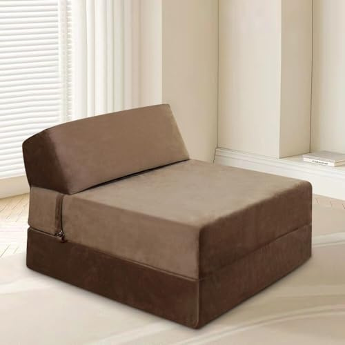 Panana Lightweight and Comfy Lazy Z Bed Deluxe Futon Fold Out Sofa For Adults Kids Children Single Folding Mattress Sleepover Chair Living Room Bedroom Toddler Furniture (Brown, Single)