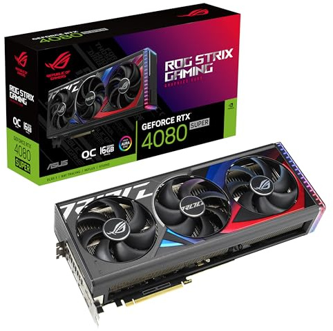 ASUS ROG Strix GeForce RTX™ 4080 Super OC Edition Gaming Graphics Card (PCIe 4.0, 16GB GDDR6X, DLSS 3, HDMI 2.1a, DisplayPort 1.4a, Vapor Chamber, Massive Vented Backplate, Power Sensing, Aura Sync)