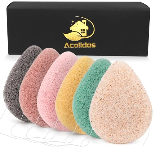Konjac Exfoliating Organic Cleansing Facial Sponges Set - Natural Walnut Charcoal Konjac Face Scrubbers Sponge for Body Exfoliator Skincare Makeup Removal, Safe for Oily Dry Combination Sensitive Skin