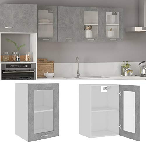 ARKEM Hängeglasschrank Betongrau 40x31x60 cm Holzwerkstoff Oberschrank KüChe HäNgevitrine HäNgeschrank KüChe