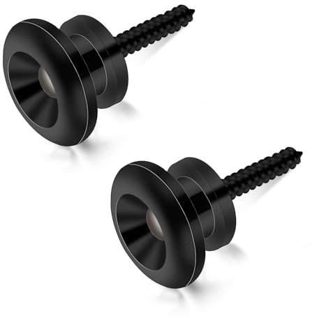 2 Pack Gitarrengurt Fixateur Gitarrengurt Knöpfe Metall Gitarrengurt Endknopf mit Befestigungsschrauben und Gummi Kissen für Klassische Elektrische Akustik Gitarre, Bass Schwarz