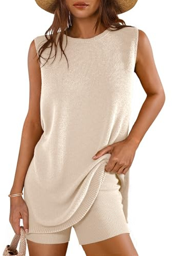 Glamaker 2-teiliges Set für Damen, Sommer, zum Entspannen, Strickpullover, Strand, Urlaub, Reisen-Set
