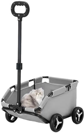 Chariot à roulettes pour petit animal de compagnie, chariot pliable à roues | Chariot de transport léger pour chats de voyage, shopping, marche et jeux (50,8 x 35,6 x 22,9 cm) (gris)