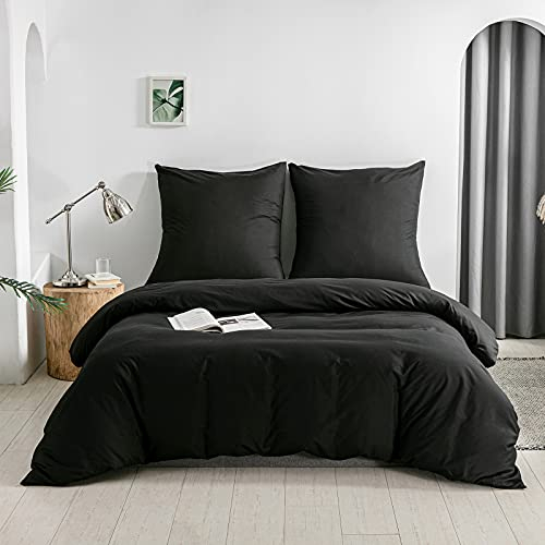 Good Nite Bettwäsche Set 2 Teilig 100% Polyester Mikrofaser Komfortabel mit Reißverschluss Bettbezüge ，1 Einfarbig Bettbezug + 1 Kissenbezug (Schwarz, 135x200cm+80x80cm*1)