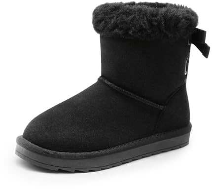 DREAM PAIRS KIDS Bow Fuzzy Boots,Black,12 Little Kid