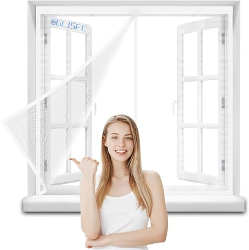 Magnet Fliegengitter Fenster 155x195cm katzennetz, Vorhang Fliegenvorhang Moskitonetz für Balkontür Wohnzimmer Terrassentür Automatisches Schließen, Klebemontage ohne Bohren Weiß
