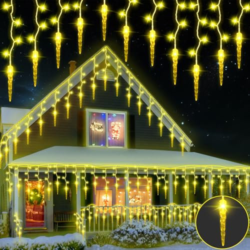 SVYHUOK Eiszapfen Lichterkette Außen LED Weihnachten Lichtervorhang, Lichterketten Vorhang 8 Modi, Weihnachtsbeleuchtung Wasserdicht für Garten, Balkon, Fenster, Dachrinne, Haus, Geländer