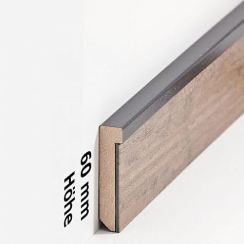 PROVISTON - Battiscopa in MDF, 13 x 60 x 2500 mm, anima in MDF, per incollare, viti e chiodi, 12,5 m, 5 pezzi