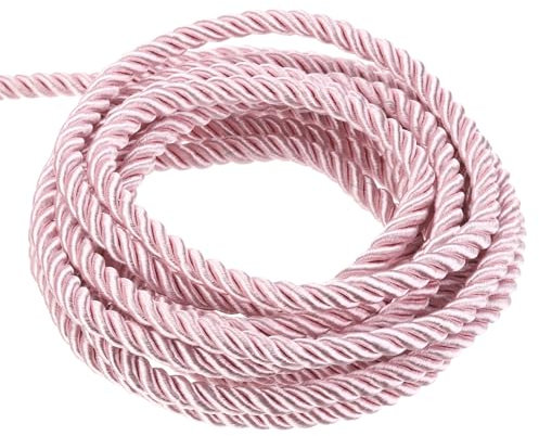 sourcing map Twisted Cord Trim, 5 Yard 3mm 3-Ply Twine Braided Rope Shiny Thread String for Craft Gift Bag Curtain Christmas Decor, Pink - 5m
