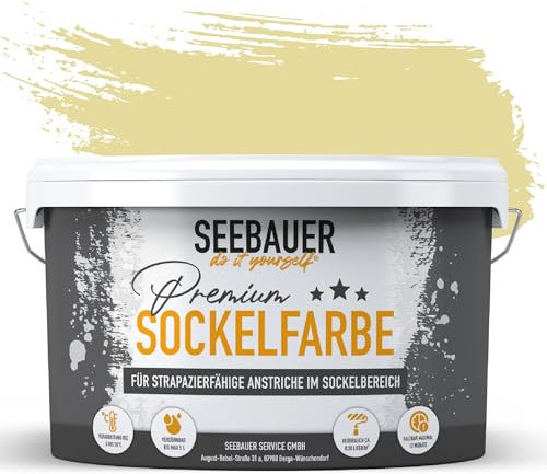 SEEBAUER diy Sockelfarbe Gelb 10L für Außen (No. 460 Lily Fields) Rissfüllende Spezialfarbe für Fassade, Sockel und Dach - Geeignet für Putz, Mauerwerk und Beton