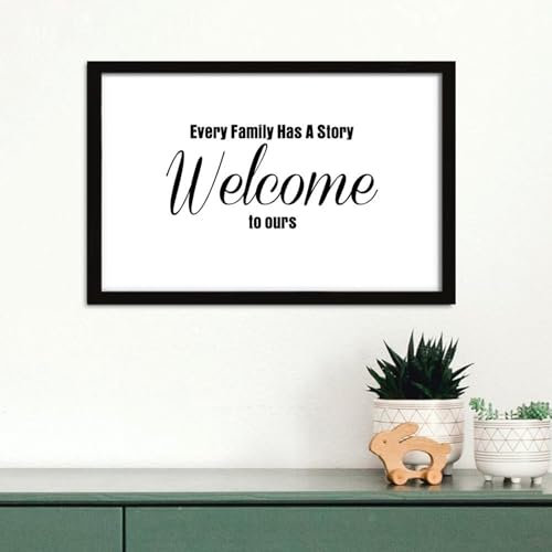 Wandschild mit Aufschrift Every Family Has A Story Welcome to Ours, Holzrahmen, gedrucktes Schild, Landglaube, Biblisch gerahmt, Holzschild, Heimdekoration für Schlafzimmer, Fenster, 20,3 x 30,5 cm