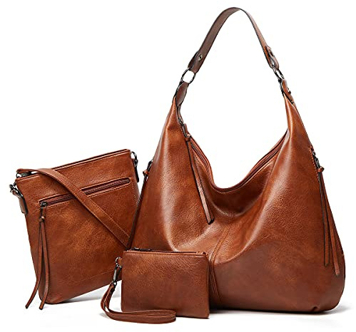 Pahajim Hobo Bags for Women Pu Soft Leather Handbag Shoulder Bags Women Handbag and Purse Set Large Tote Bag Crossbody Bag for Work Shopping Party(Brown)