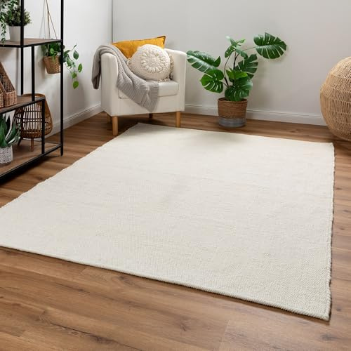 Steffensmeier Handweb Teppich Paros | gewalkte Schurwolle | Natur hell, handgewebt, Größe: 160x230 cm