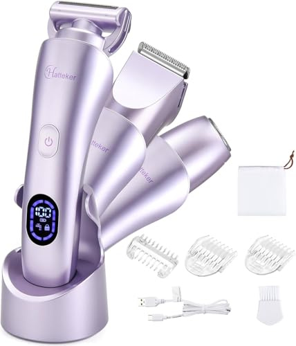 Hatteker Rasoio elettrico da donna per bikini, rasoio elettrico per gambe, bikini, ascelle, peli pubblici, IPX7, impermeabile, regalo per donne (viola)