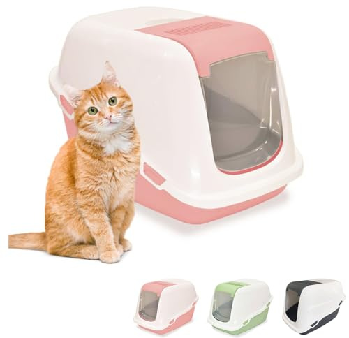Paluplus Lettiera Comfort per Gatti con Filtro al Carbone, Doppia apertura, Toilette Facile da pulire, Box per gatti, Pareti Rimovibili, Per Gattini, Gatti Adulti -553F (Bianco e Rosa)