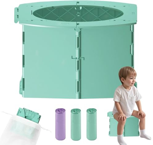 Töpfchen für Kinder: Reisetöpfchen Faltbar mit 3 Rollen Müllsäcken, Tragbar Baby Toilettensitz Unisex Töpfchen für Unterwegs, Töpfchen Kinder Toilette Travel Potty für Reisen, Auto, Outdoor