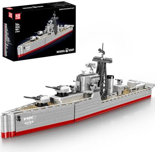 Mould King Bartel-Klasse Zerstörer Kriegschiff Klemmbausteine Technik, MOC Groß WWII Militär-Kriegsschiff Spielzeug Modell, Marine-Schlachtschiff Bausatz für Erwachsene (1815+ PCS)