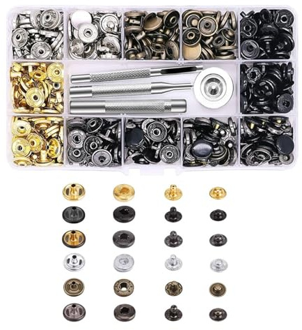 60 Stück Druckknöpfe aus Messing mit 4 Befestigungswerkzeugen, 6 Farben, nahtlos, für Kleidung, Jacken, Leder, Jeans, Taschen