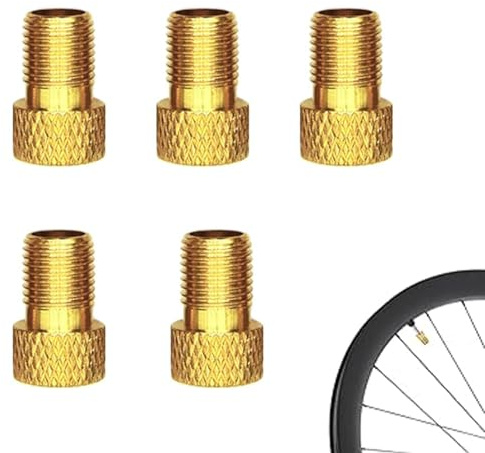 5 Stück Fahrradventil Adapter, Ventiladapter Französisches Ventil auf Autoventil (SV auf AV) mit Dichtring, Messing Ventil Adapter Set für Rennrad, Mountainbike, Luftpumpe, Tankstelle
