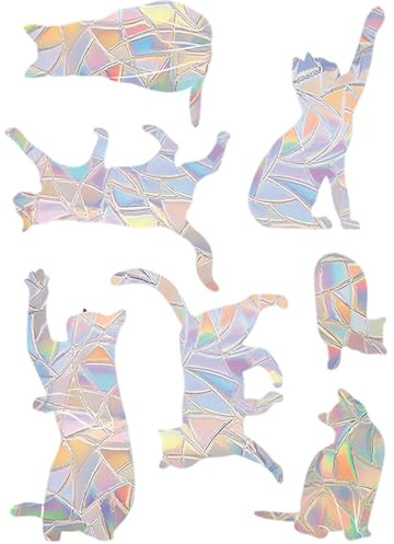 Flomiara 2PCS Anti-Collision Window Stickers, PVC Self-Adhesive Little Cat Clings, Rainbow Sticker, Little Cat Prism Window Suncatcher Stickers, Prevent Birds People from Hitting Glass