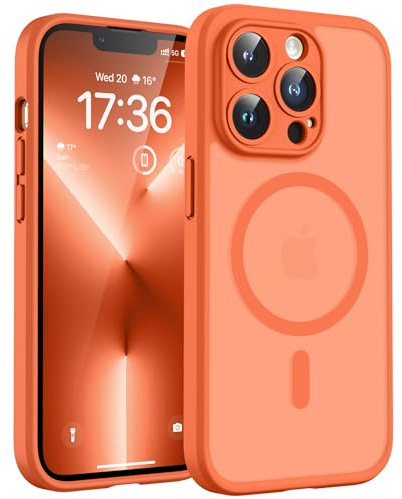 TOCOL für iPhone 13 Pro Max Hülle, Kompatibel mit MagSafe, Matt Orange | Eingebauter Magnetring, Vollständiger Kameraschutz, Militärschutz Stoßfest Kratzfest Haltbarkeit, Durchscheinend Rückseite