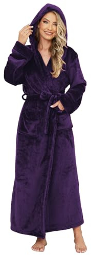 ZFSOCK Vestaglia Donna Lunga Invernale: Accappatoio in Flanella con Cappuccio Caldo Vestaglia in Morbido Pile con Cintura Tasche per Casa Spa Hotel Regalo di Natale - Viola S/M