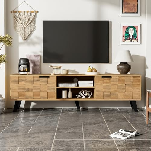 Merax Moderner TV-Schrank mit 2 Türen und 2 offenen Fächern, Holzmaserung, 160,5 x 35,5 x 45 cm – TV-Möbel mit Dämpfungsscharnieren, Saugroboter-freundlich und robustem Design für Wohnzimmer