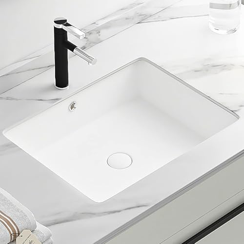 Rectangulaire Porcelaine en Céramique sous-Plan Salle De Bain Vasque, Lavabo De Salle De Bain, Lavabo Vasque, Lavabo Rectrangle sous-Plan De Salle De Bain avec Trop-Plein Et Robinet, 34.5 * 28cm