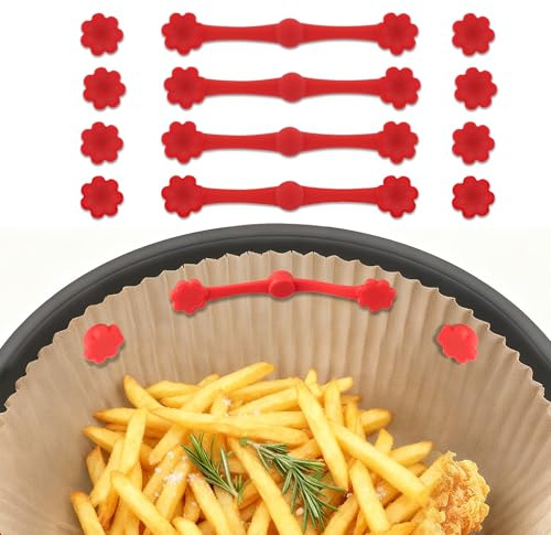 Cozary 12pcs Hebillas de Silicona Magnéticas para Freidora de Aire, Air Fryer Magnet Buckle, Resistentes, Reutilizables, para Sujetar el Papel de Pergamino para la Freidora de Aire Caliente, Rojo