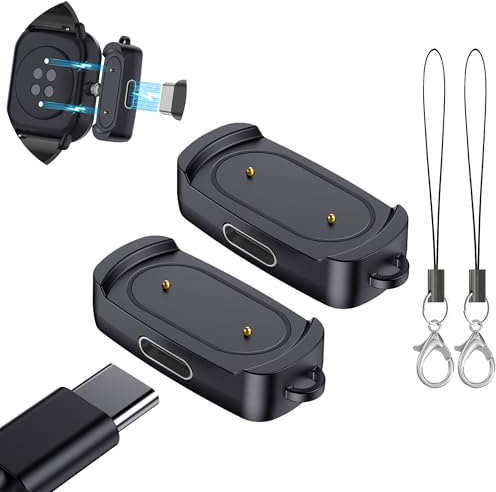 Ermorgen 2 stycken typ C-adapter kompatibel med Amazfit GTS 2/2e, GTS2 Mini/GTS4 Mini, GTR2, GTR 2e, Active/Active Edge, Bip 5/3/3 Pro/U, T-Rex Pro/Pop, Zepp E Z laddare – svart