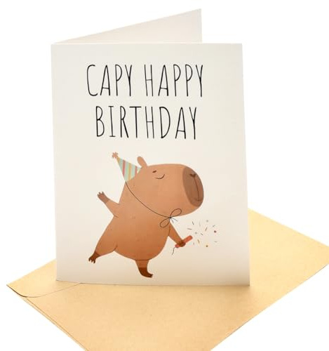 VOSSOT Capybara Feliz Cumpleaños Tarjetas con Sobres, Arjeta Cumpleaños Original, Tarjeta Felicitacion Cumpleañoss Tarjeta de Felicitación Cumpleaño para Feliz Cumpleaño a Familias Amigos