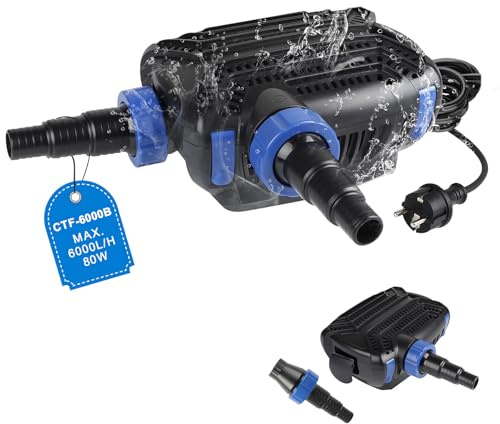 EXLECO Eco Teichpumpe Filterpumpe 40W max. 6000L/H Teichfilter | Energiesparende Bachlaufpumpe für Gartenteich, Kabellänge 10M, Umwälzpumpe für Außen, Wasserfall, Bachlauf, Koiteiche