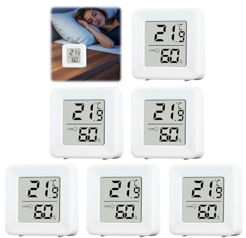 6 Pièces Thermomètre Hygromètre Intérieur Mini LCD Digital Portable Humidité Termometre Maison -50~70 ℃ 10% 99% RH Convient pour Chambre de Bébé Salon Bureau Serre Entrepôt Vestiaire Blanche