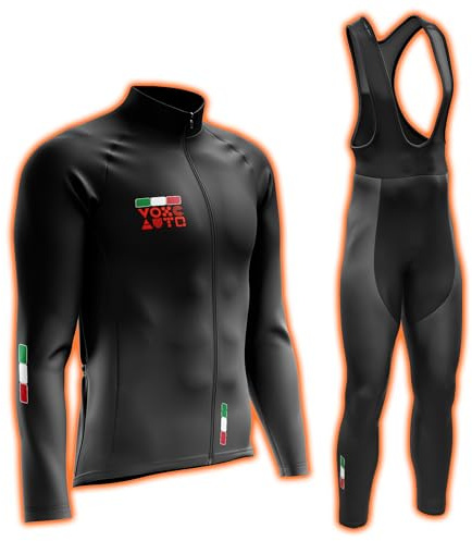 VOXCAUTQ Completo ciclismo uomo invernale termico, maglia a maniche lunghe in pile e salopette imbottita, abbigliamento ciclismo caldo antivento traspirante per bici da strada e MTB