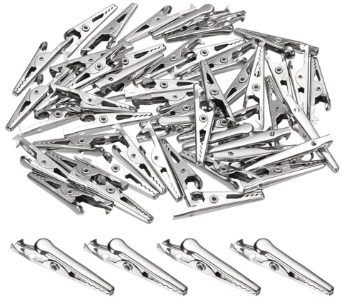 sourcing map 50pcs Alligator Clips 28mm Medium Steel Crocodile Clamps for Multimeter Laboratory Electric Battery Testing Cable Lead Clip, Silver