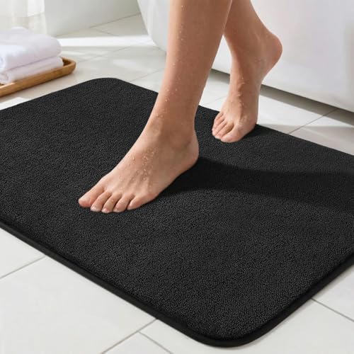 Sour Lemon Badematte rutschfest 40x60 cm, Saugfähige Mikrofaser Badteppich | Schwarz Waschbar Badezimmerteppich Weicher Flauschiger Badvorleger Badezimmermatte für Dusche Badewannen WC