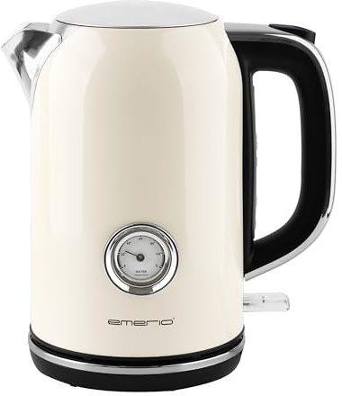 EMERIO Vattenkokare i retrostil 2 200 watt, 1,7 liter, hölje i rostfritt stål, vattennivåindikator, kalkfilter, automatisk avstängning, 360° bas, trådlös