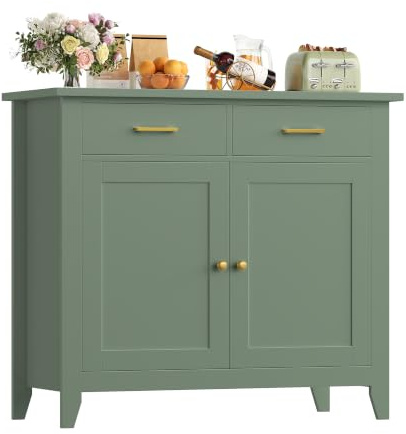 HOCSOK 91cm Sideboard with 2 Drawers & 2 Doors, Modern Buffet Cabinet | Kitchen Storage Cabinet, Hallway Cupboard for Dining Room & Living Room, Easy Assembly, Sturdy MDF, Olive Green