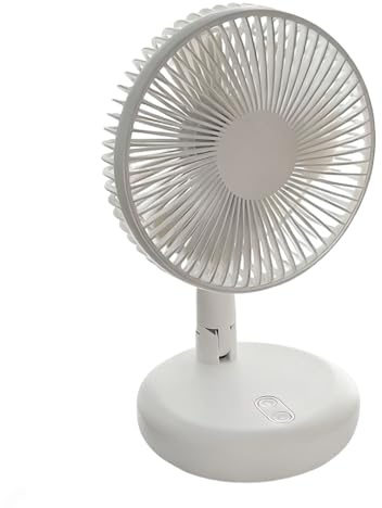 BOSREROY Ventilador de escritorio portátil USB de 3 velocidades, oscilación de 180° con batería de 8000 mAh, plegable con iluminación LED, funcionamiento silencioso y recargable por USB, color blanco
