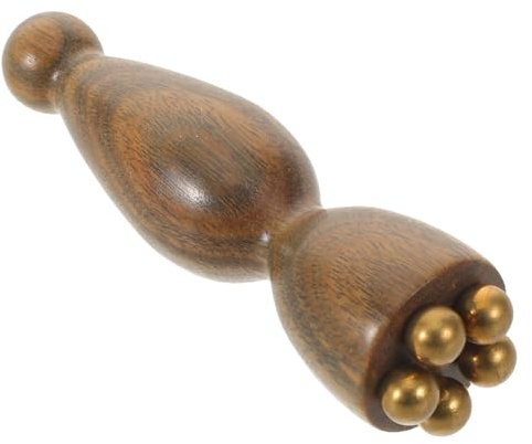 Handmassagegerät aus Grünem Sandelholz mit Messing, Lotus Form | Handgefertigter Stab mit Einzigartigem Kopf, für Gesicht und Augenpflege, Unterwegs Nutzbar